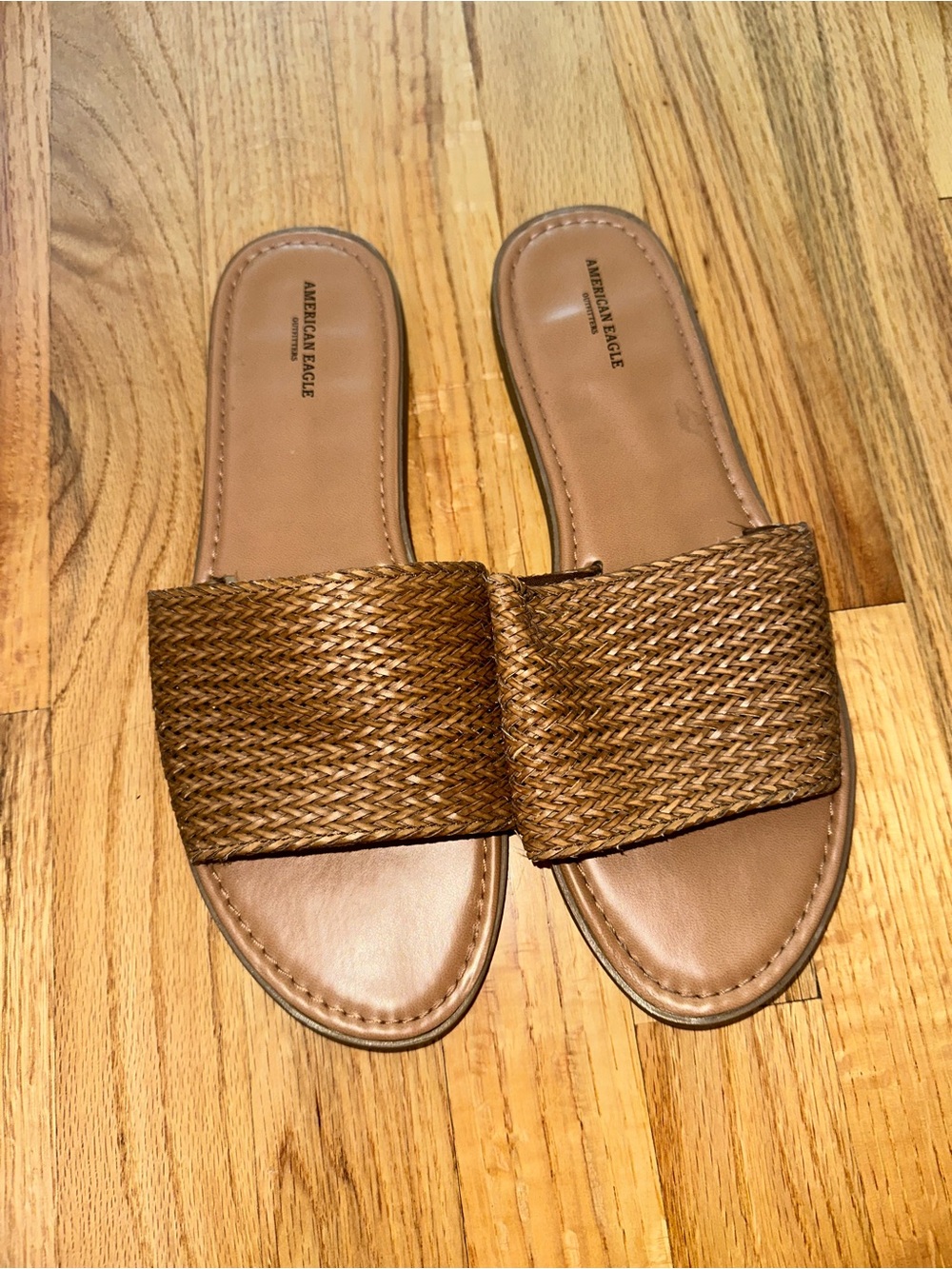 American Eagle Outfitters Tan Brown Woven Slide Sandals